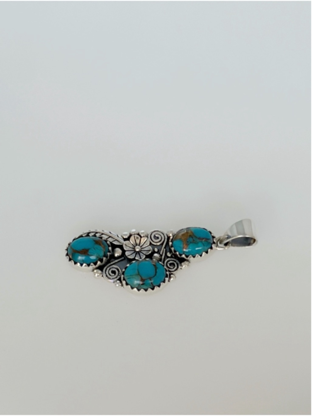 Pure Sterling Silver 925 Genuine Blue Copper Kingman Turquoise Pendant New - Picture 6 of 9